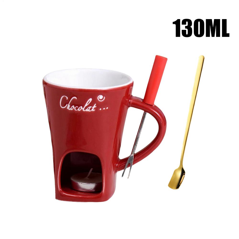 Fondue Mug with Spoon Ceramic Mini Multifunction Melting Cup Cheese Butter Candy Warmer Mug for Fondue Desserts Butter Caramel