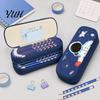 Pen And Ruler Holder Astronaut Pencil Case for Kids Large Capacity Space Theme Pouch Cute Stationery Organizer with Rocket Print Waterproof