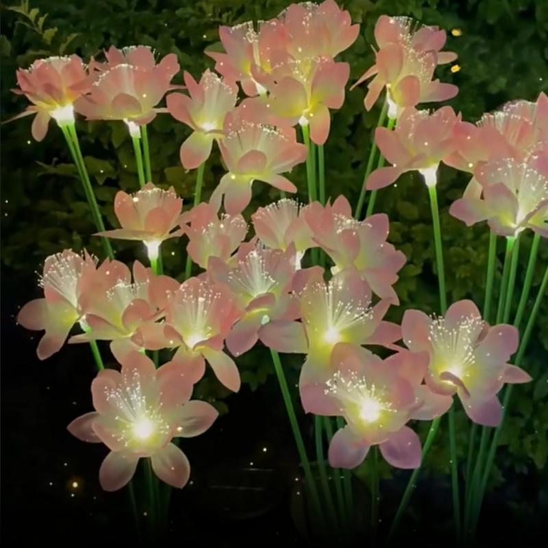 Solar 6Heads Camellia Flower Flower Solar Lights Outdoor Waterproof Fairy Atmosphere Night Light Outdoor Garden Decoration