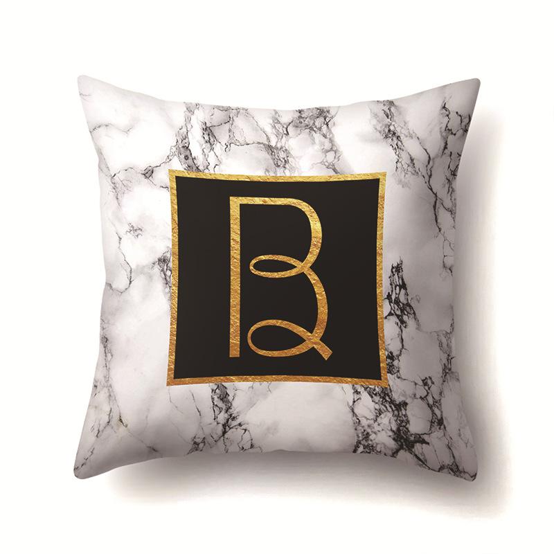 Polyester Pillowcase Home Printed Marble Black Gold Pillowcase 26 English Letter Cushion Cover