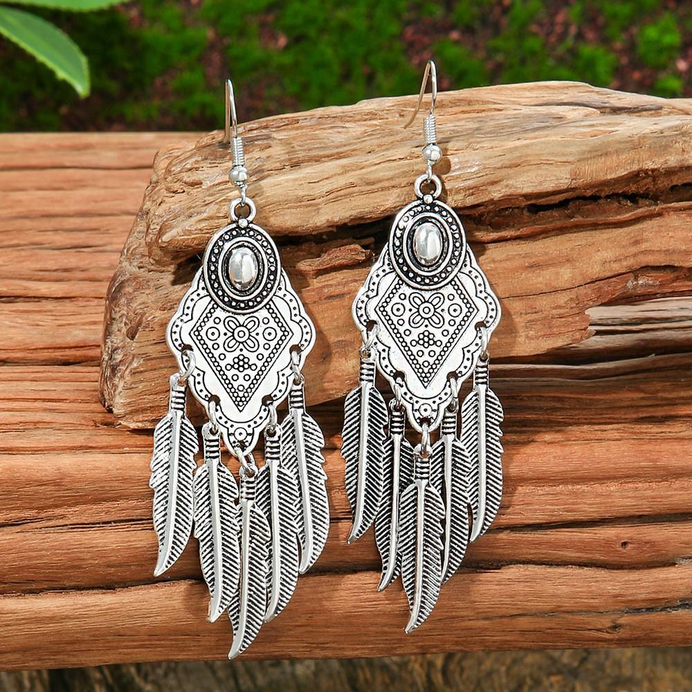Bohemian Vintage Earrings Leaf Drop-shaped Tassel Earrings