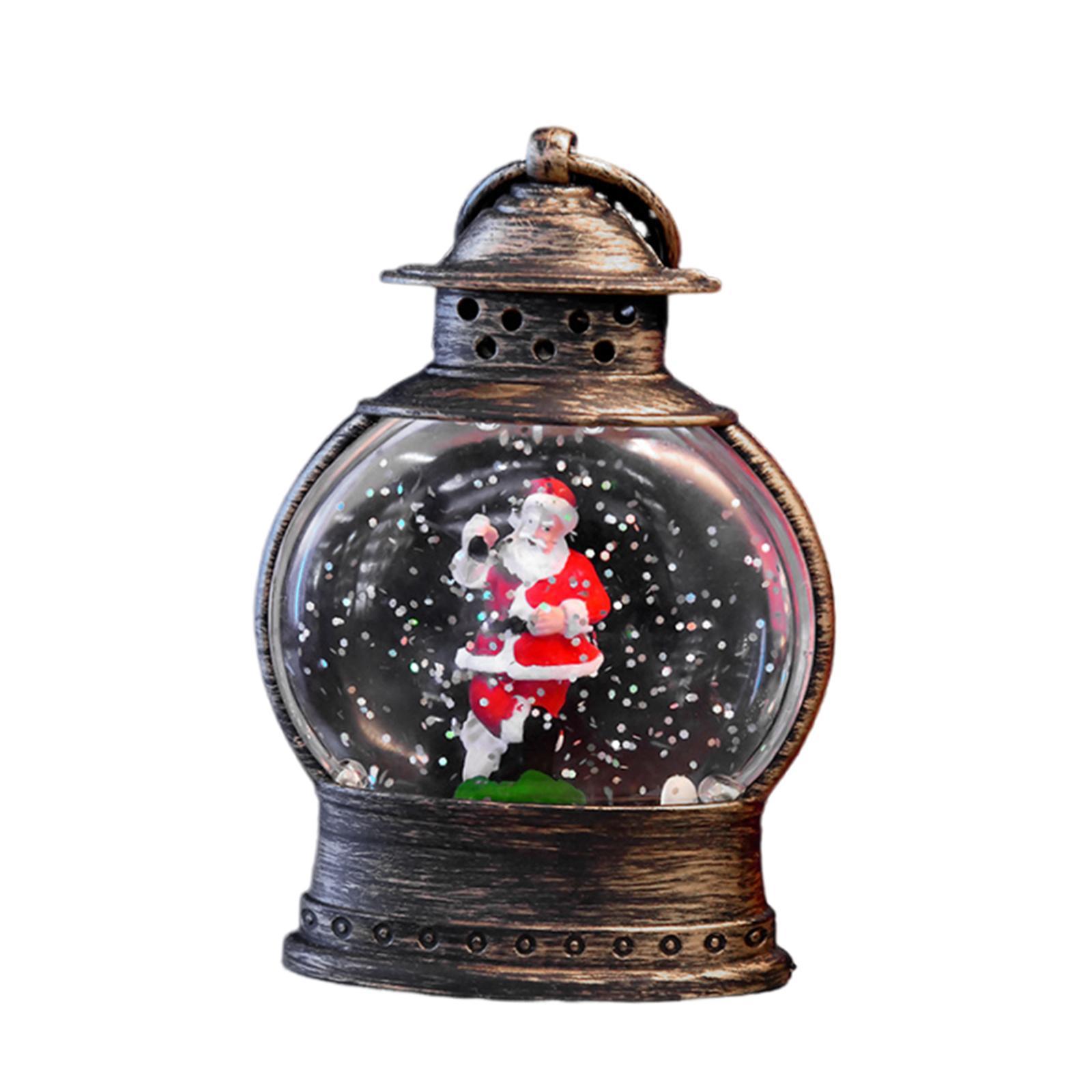 Snow Globe Lantern with Hook Hanging Snow Lamp Ornaments Xmas Hanging Decor for Patio Home Holiday Fireplace Christmas Tree