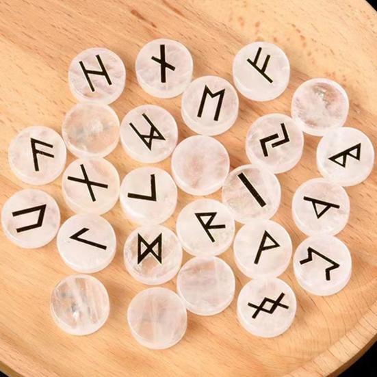 25Pcs Faux Crystal Agate Rune Stone Set Alphabet Rune Round Set Nordic Germanic Language Stone for Witchcraft Fortune-Telling