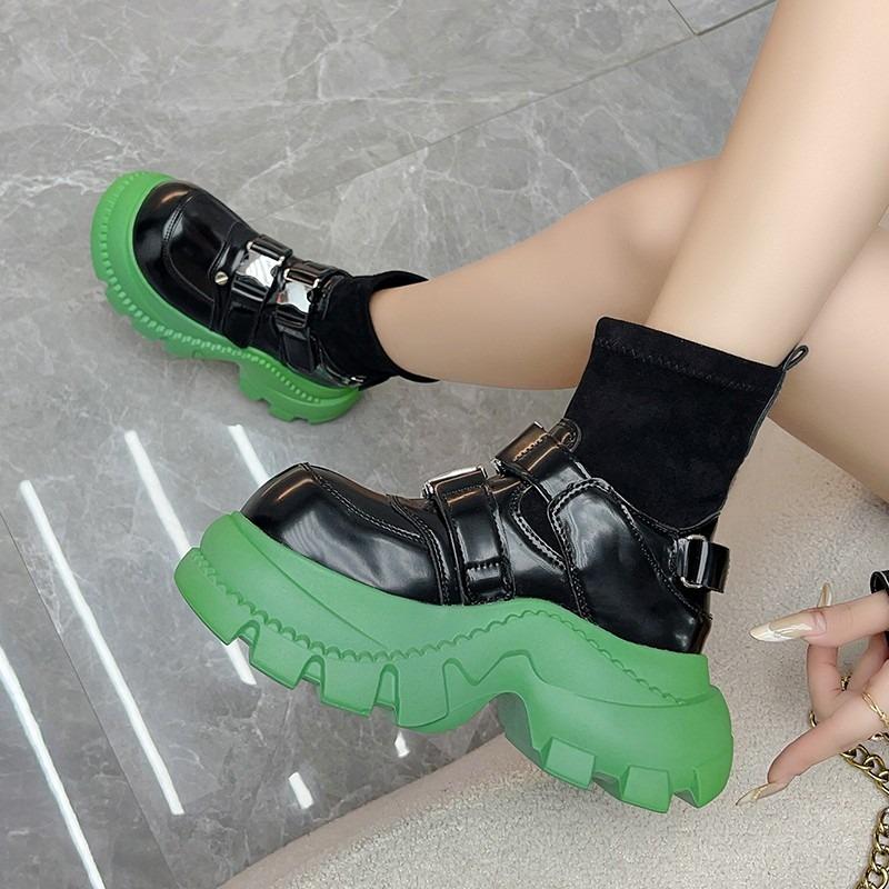 Metal Buckle Booties 2025 Autumn Winter New Platform British Wind Platform Block Heel Skinny Boots