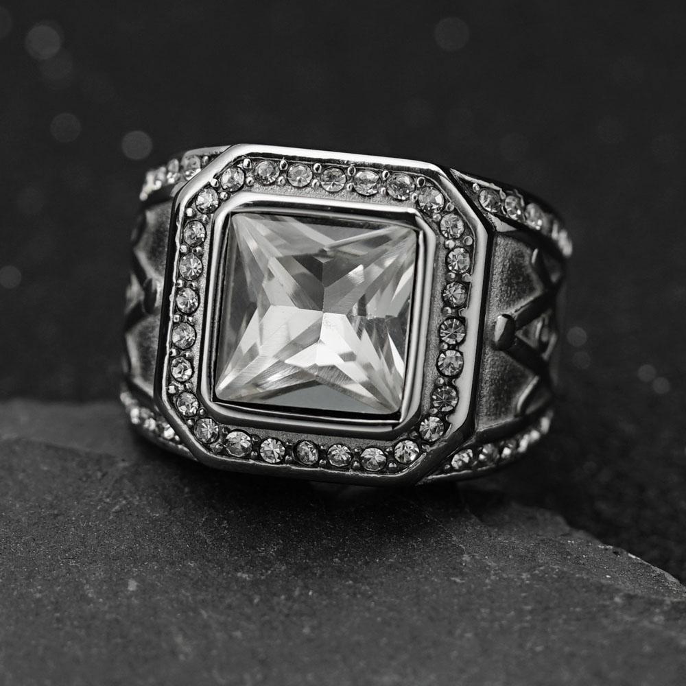 Stainless Steel Ring Vintage Gold Color Rhinestone Male Hiphop Rock Man Women Retro Free Mason Freemasonry Masonic Jewelry