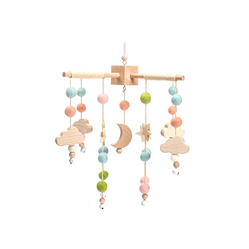 Baby Toy Wooden Mobiles Bed Bell Moon Clouds Rattle For Newborn Developing Diy Accessories Crib Holder Arm Brackets Gifts Rattle