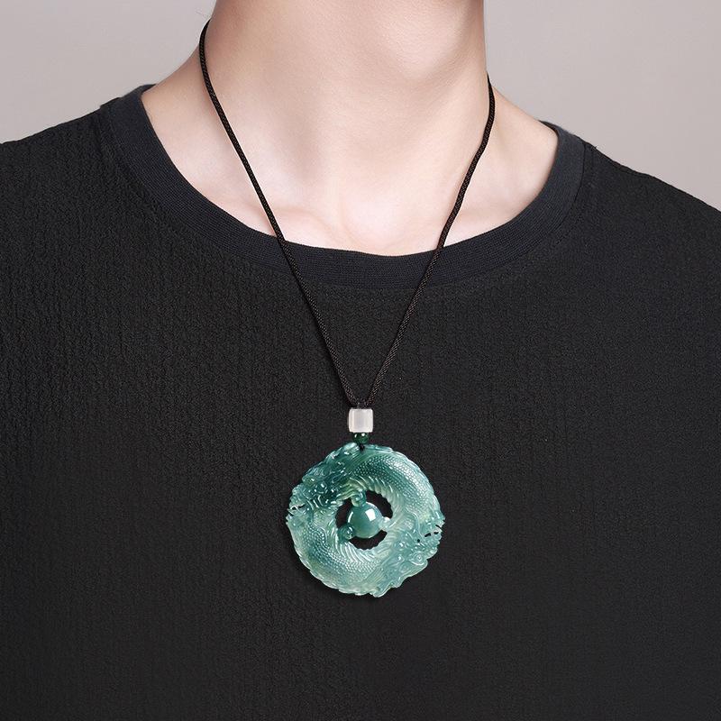 Blue Water Jadeite Double Dragon Pendant for Prosperity
