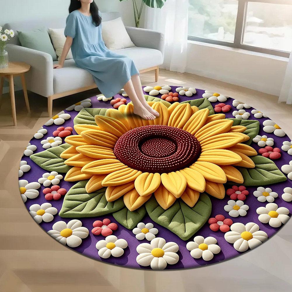 

Гостиная 3D Напольный коврик Цветочный ковер Круглый домашний пион Цветок Лепесток В Форме Гостиная Прикроватный коврик diameter 200cm