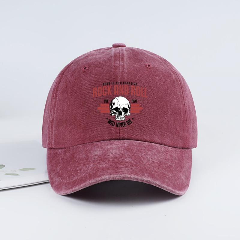 Rock Skull Print Washed Baseball Cap Soft, Comfortable, Lightweight, Breathable, Adjustable Cool Retro Rock Style, Bold & Fashio
