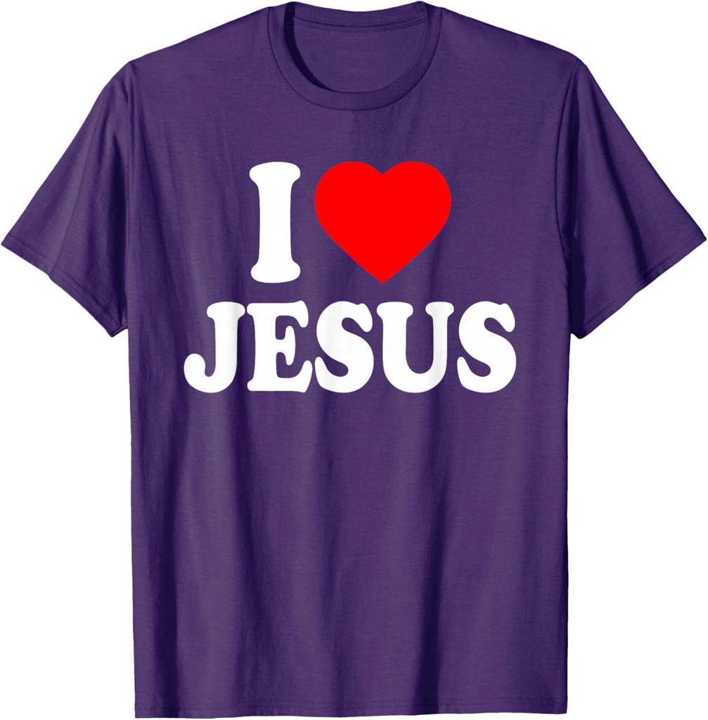 I Love Jesus Graphic Print Men's Short Sleeve Cotton T-Shirt Casual Trip Tee