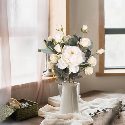 Valentines Artificial Peonies Roses Realistic Fake Bouquet with Stems Silk Floral Arrangements for Home Indoor Coffee Centerpiece Table Decor Wedding