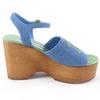Excellent CHANEL Sandals COCO Mark Ankle Strap Wedge Heels Blue Women 35 G45555 Used