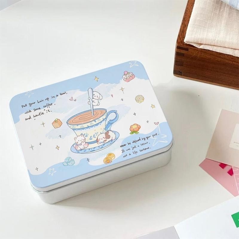 Cartoon Iron Storage Box Kpop Pocards Desktop Storage Small Card Stickers Tapes Storage Box Stationery Office Supplies