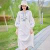 Künstlerisches Retro Weißes Schlankmachendes Besticktes Baumwoll-Leinen-Kleid
