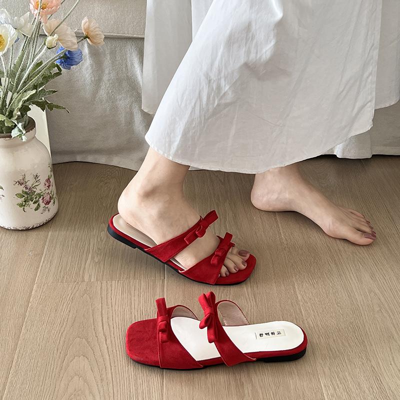 Fashion Shoes Woman 2025 Square Toe Rubber Flip Flops Female Slippers Butterfly-Knot Hawaiian New Block Summer Scandals Slides Female