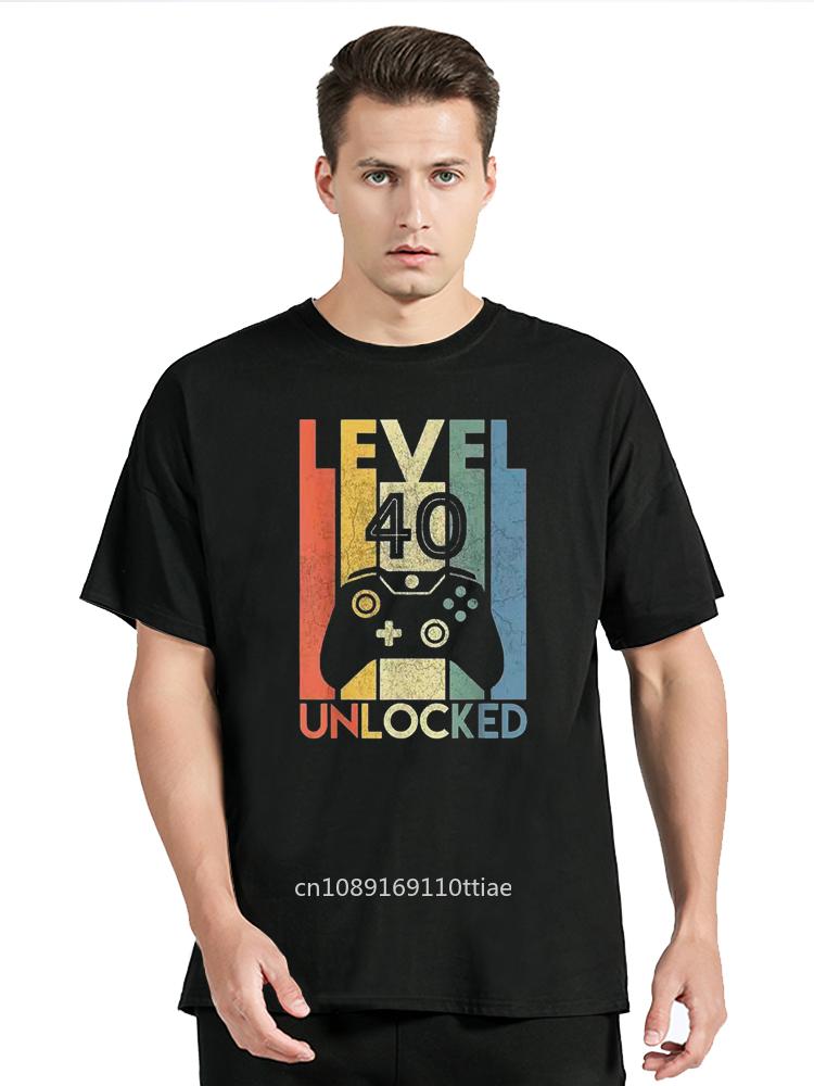Level 40 Unlocked Funny Video Gamer 40th Birthday Gift Unisex T-Shirt Printed On For Men Cotton T Shirt Clothing