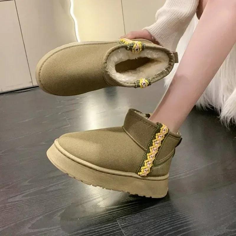 Fashion Women's Ankle Snow Boots Round Toe Booties Shoes for Woman Elegant With Low Heels Boot Designer Luxury Large Size Warm 39 Pu Y2k