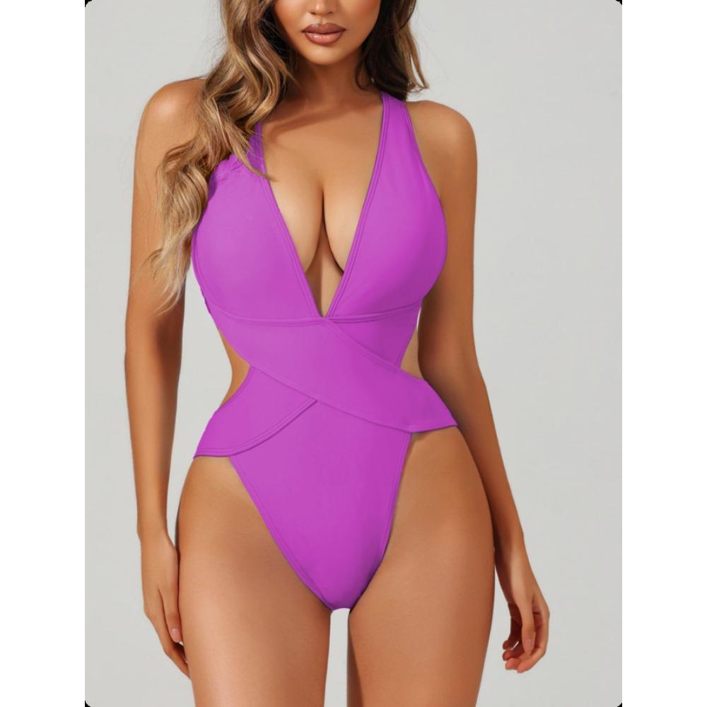 New One-piece Swimsuit Splicing Bikini European and American Swimsuit Women's Cross Swimsuit Color Matching Bikini64