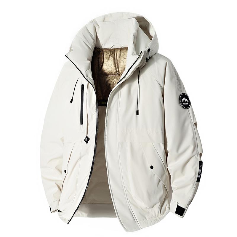 Men's Casual Cotton Jacket Loose Couple Hooded Winter Thick Warm Outdoor Solid Color Hiking Suit