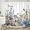 Watercolor Floral Shower Curtain Vibrant Wildflower Butterfly Print Waterproof Bathroom Curtain Decor Polyester With 12 Hooks