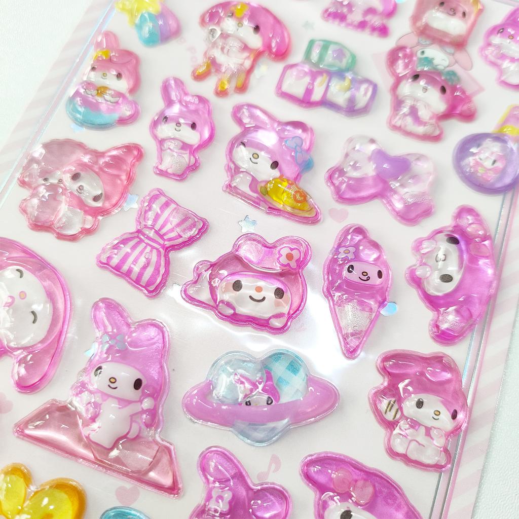 4 Pcs 3D Crystal Glow Stickers - Mix Sanrio Capybara Kuromi Decals Ideal for DIY Handbook Journal & Decor Gifts