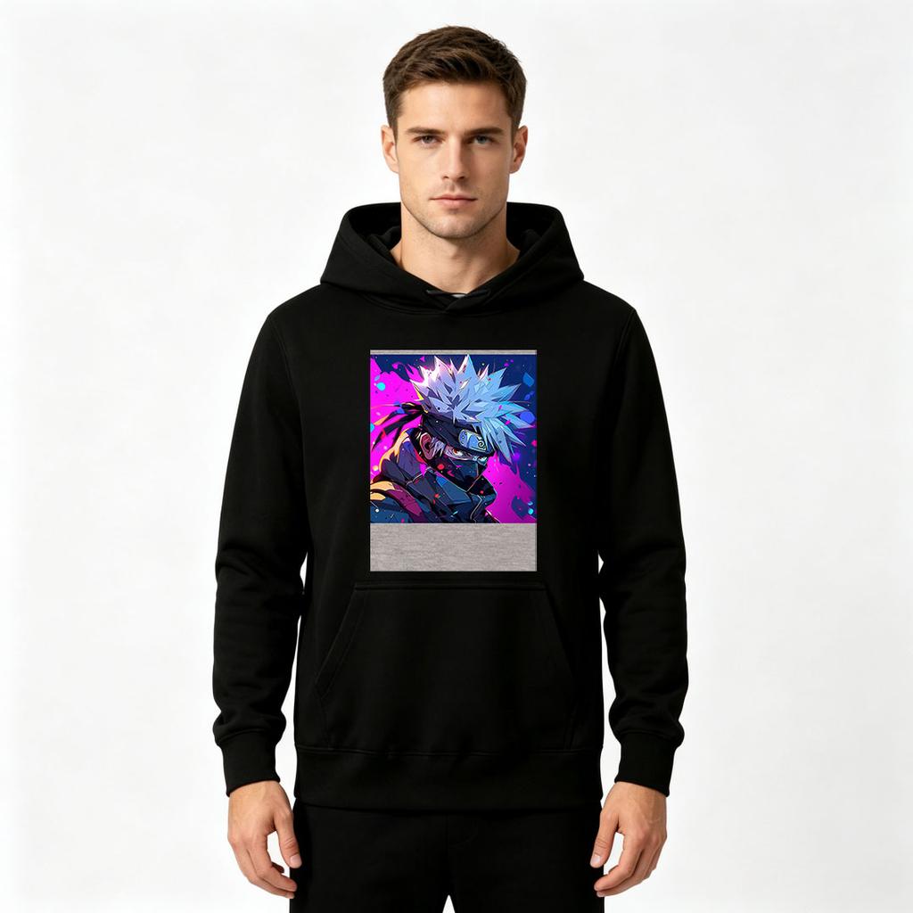 Men's Pullover Hoodie Anime Character Print Casual Long Sleeve Hooded Sweatshirt for Daily Wear