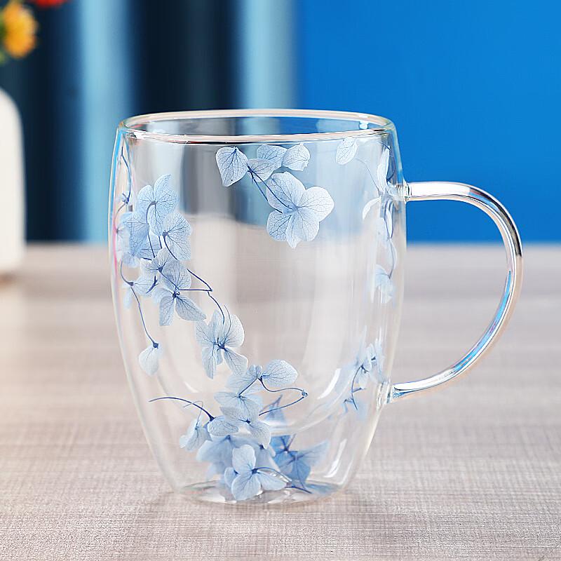 Elegant Double-Layer Glass Mug with Real Dried Flowers