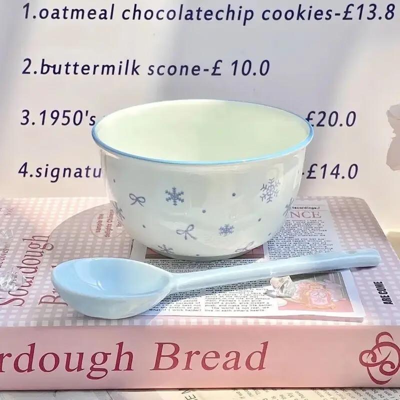 Minimalist Underglaze Ceramic Bowl & Spoon Set Two-piece Household Bowl Set