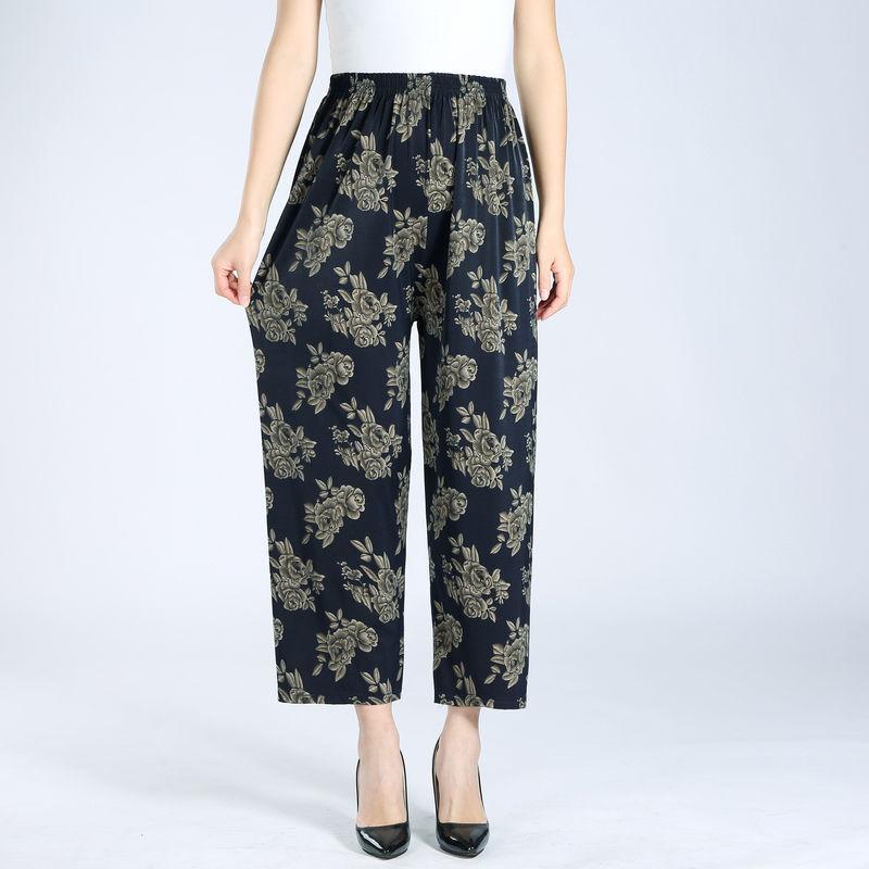 WTEMPO Summer Cool Thin Floral Print Pants Women Loose High Waist Wide Leg Summer Straight Trousers Casual Comfortable Office Home Go Out Party