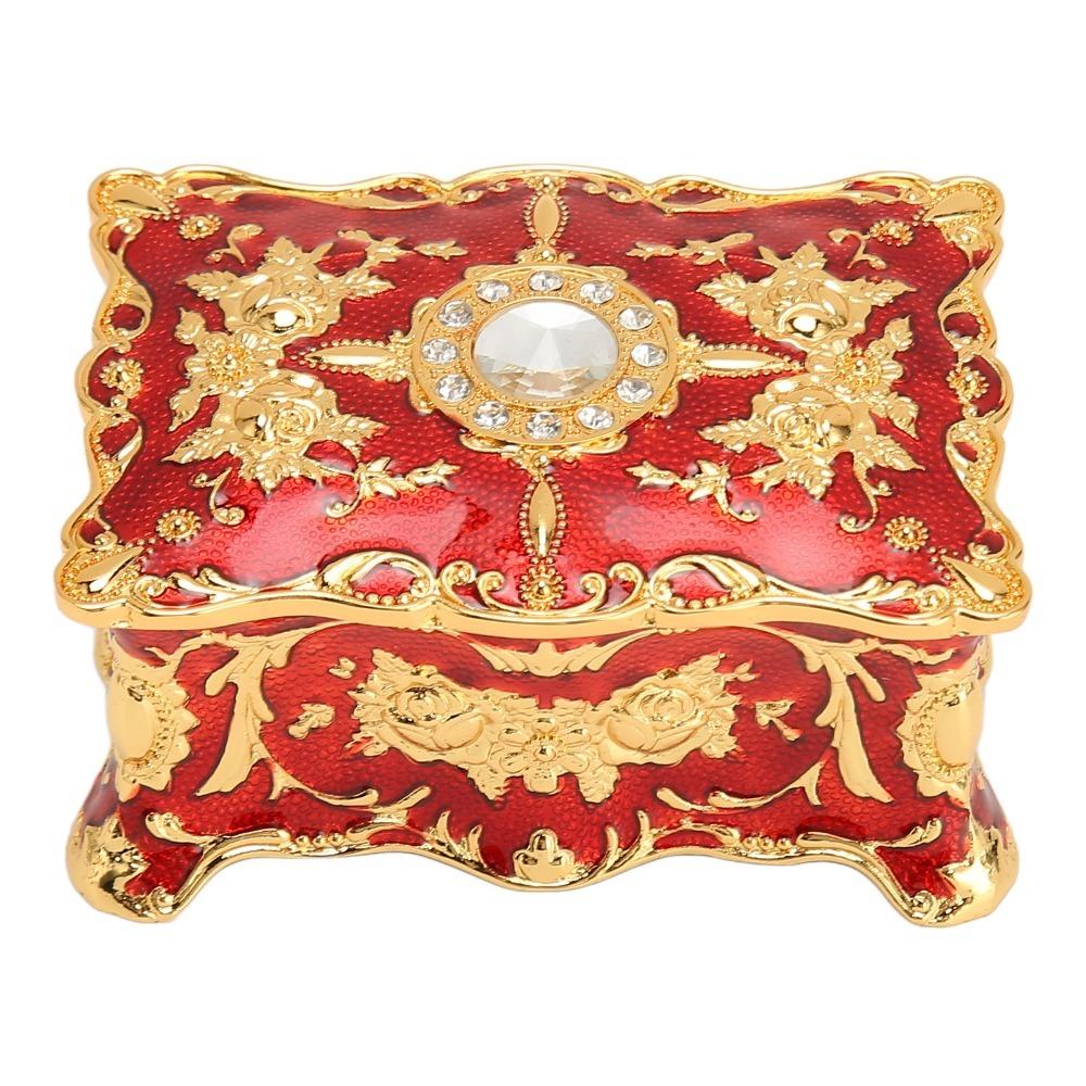Metal Enamel Trinket Box Gold Red Treasure Chest Box Jewelry Boxes Jewelry Box  Home Dresser Decor