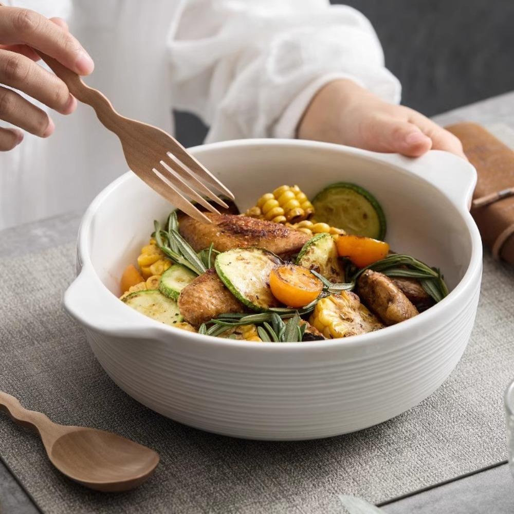 Striped Pattern Ramen Bowl Heat-resistant Soup Basin Simple Ceramic Binaural Soup Bowl Restaurant