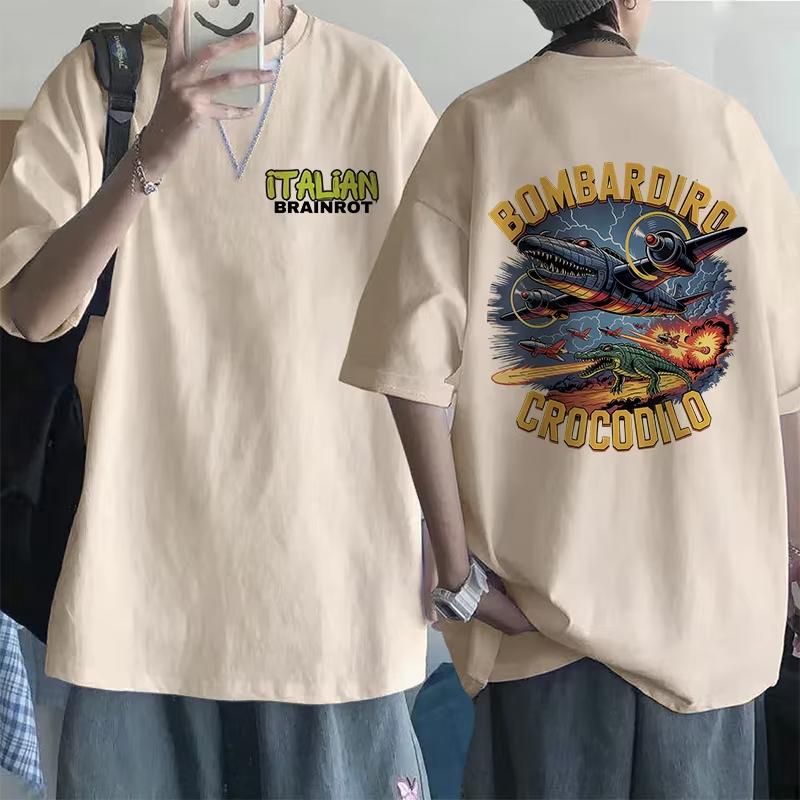 Tralalero Tralala Tung Tung Tung Sahur Bombardiro Crocodilo Tshirt Funny Italian Brainrot Meme Print Summer Men Women Cotton Top