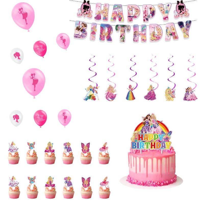 Barbie Birthday Party Balloon Set With Banner 4 Pieces Includes Banner 18pcs Balloons 12pcs Small Inserts 1 Large Insert
