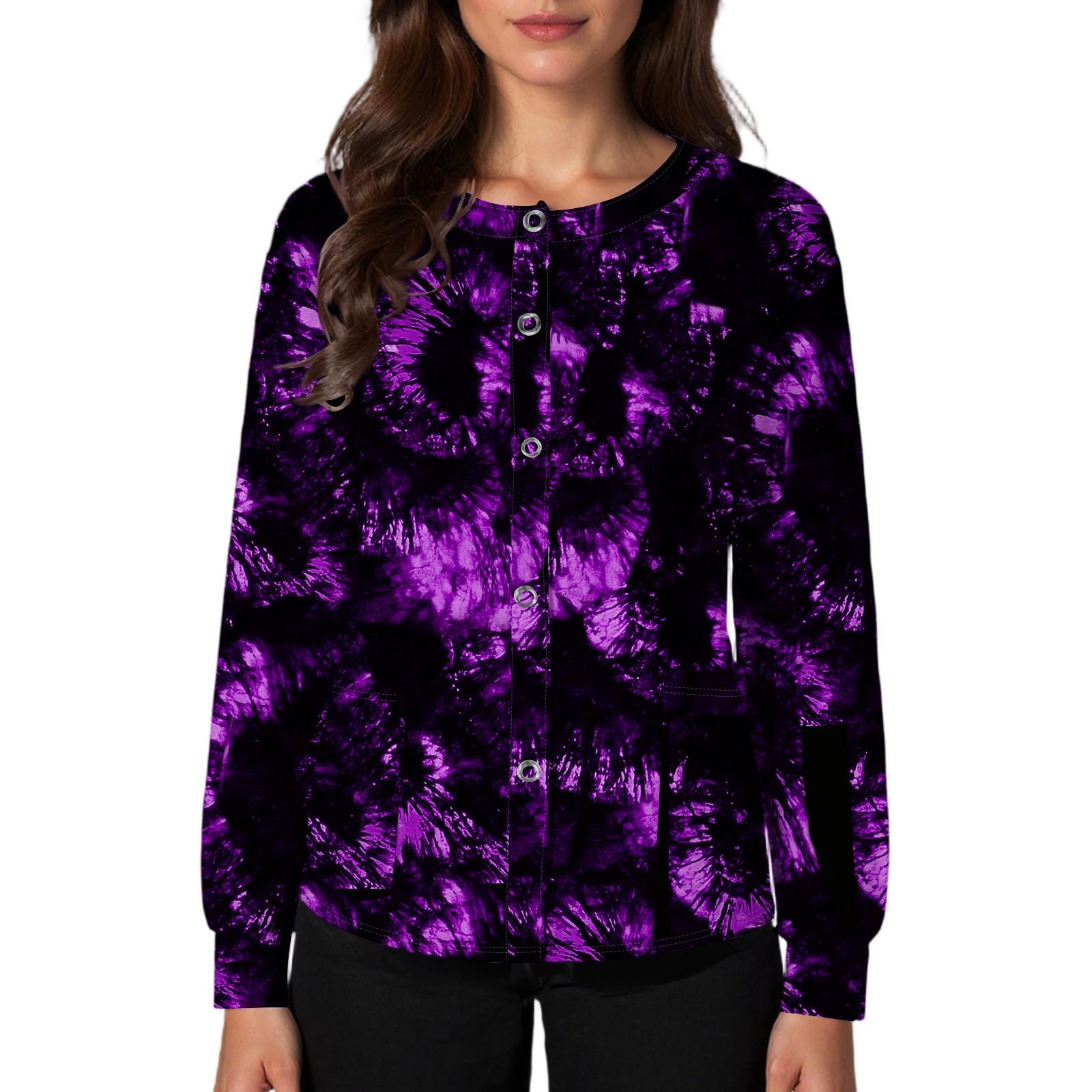 

Women s Casual Fashion Single Breasted Halloween Graphic Printed Nurses Tops M фиолетовый