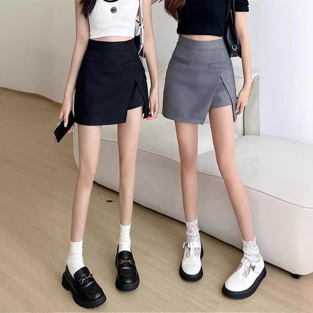 2024 Women's High Waist A-line Skirt with Irregular Slit & Built-in Shorts