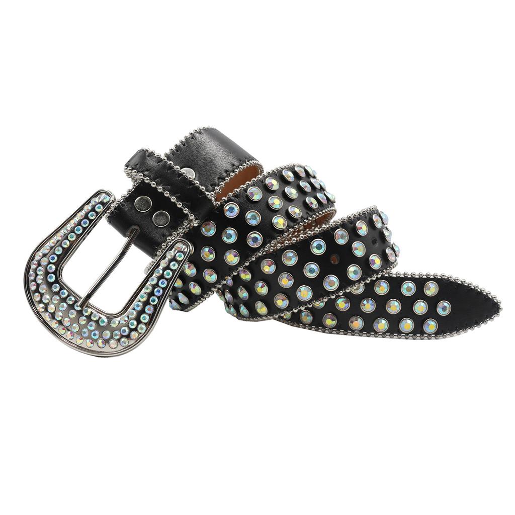 Punk Belt European and American Style AB Colored Diamond Rhinestone Punk Hot Girl Style Belt Men's Women's Belt