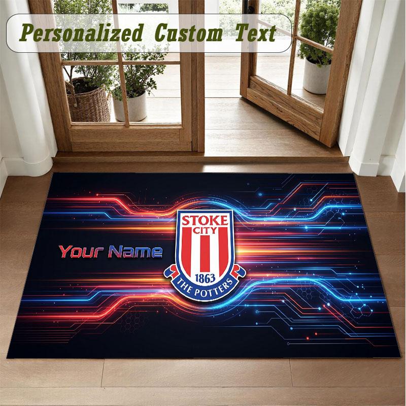 Crystal Velvet Square Rug Custom NameStoke City FC Pattern Non Slip Home Floor Decor Rug