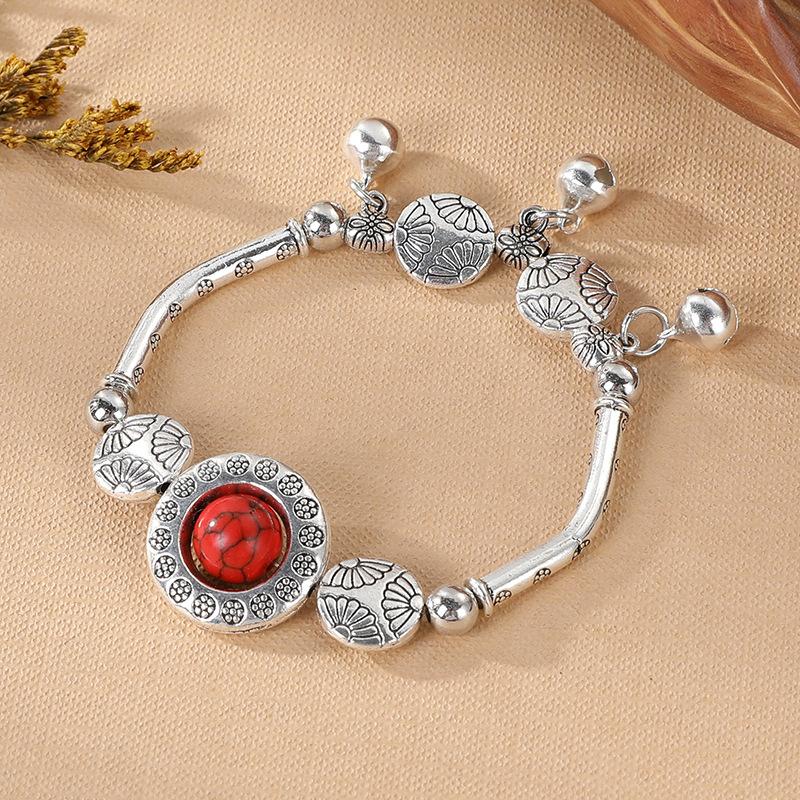 Imitation silver bracelet bracelet electroplating imitation silver handmade Miao bracelet scenic retro turquoise jewelry women