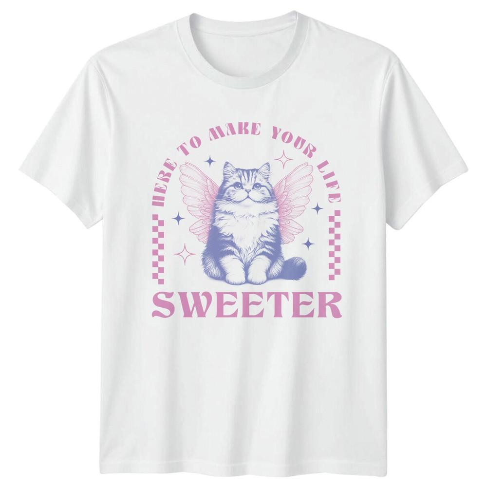 Here To Make Your Life Sweeter Cat Angel Retro TShirt S