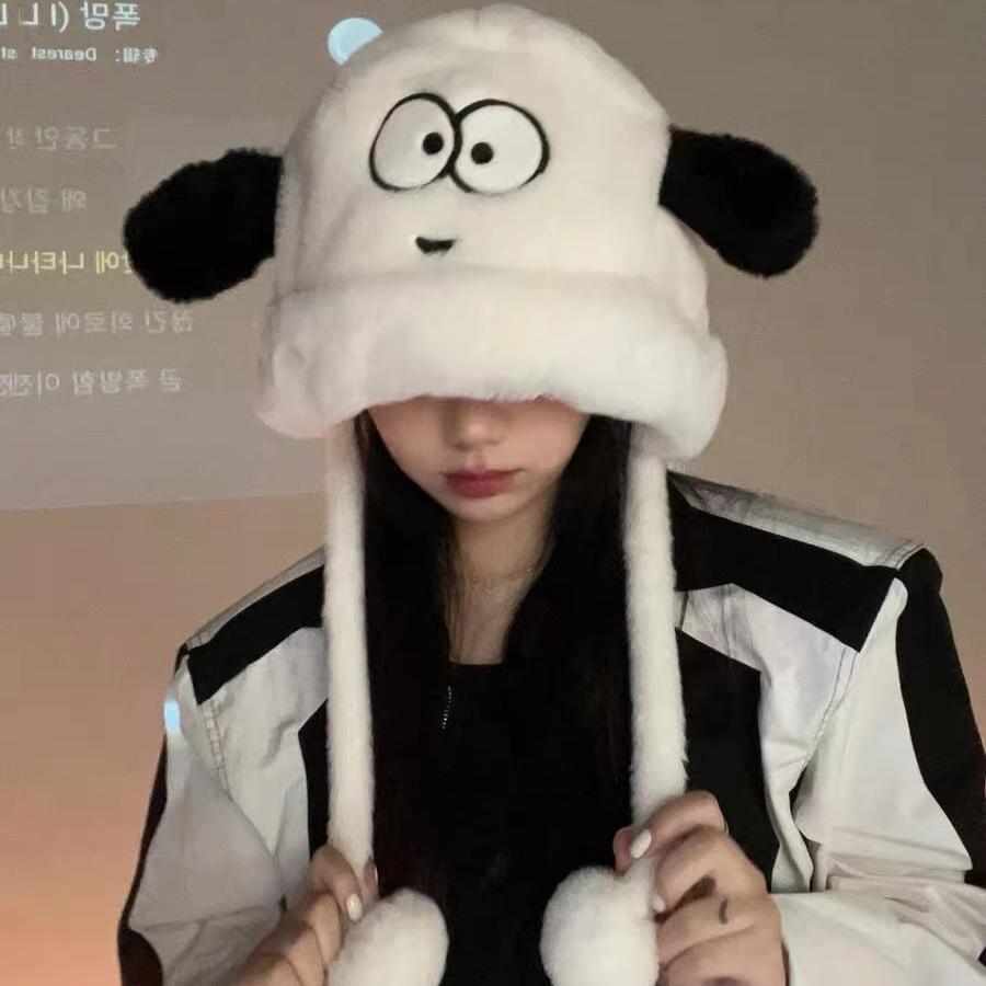 Puppy plush hat cute girl winter warm ear protection fluffy versatile riding plush thicker