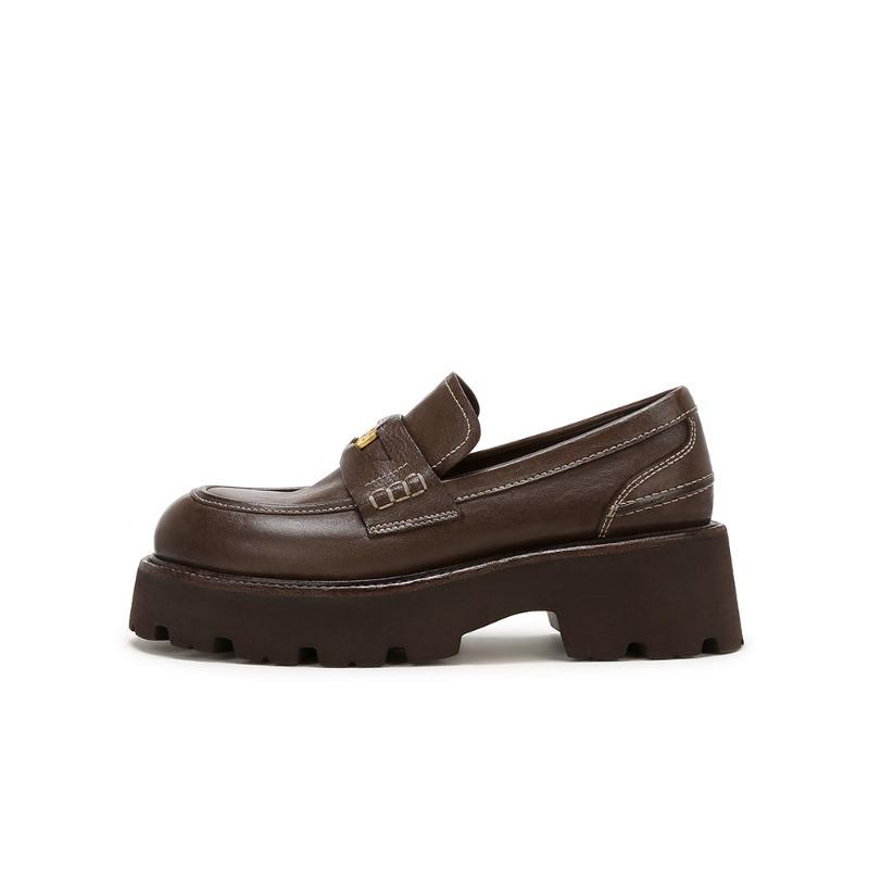 

Коровья кожа~ Выделанная лошадиная кожа Золотая монета Толстая подошва Лоферы Женские британские маленькие кожаные туфли 40