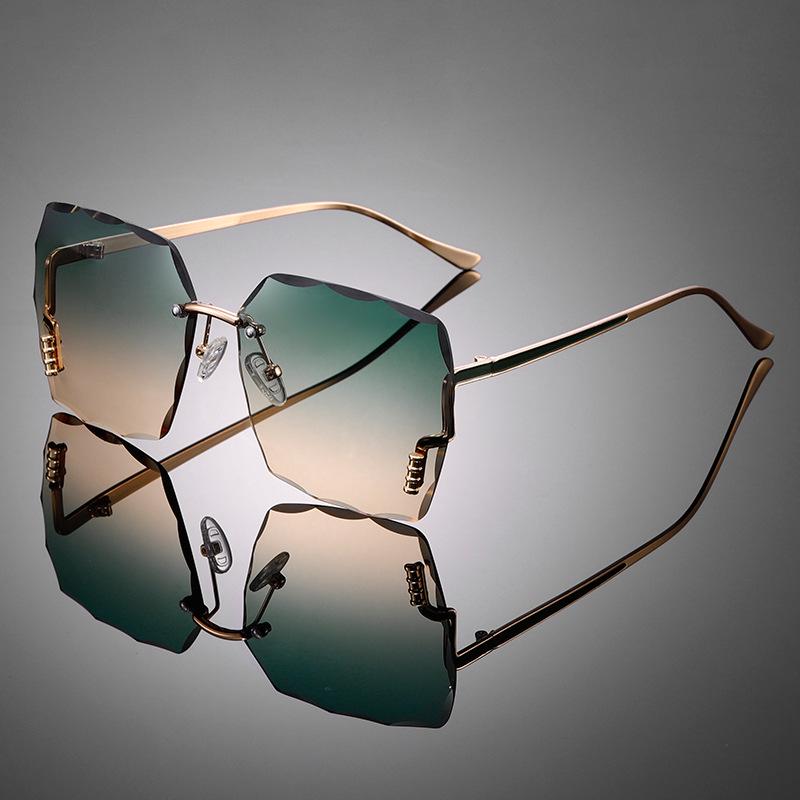 Unisex European-Style Frameless Polygonal Sunglasses with Gradient Lenses and Metal Frame - Model 5234