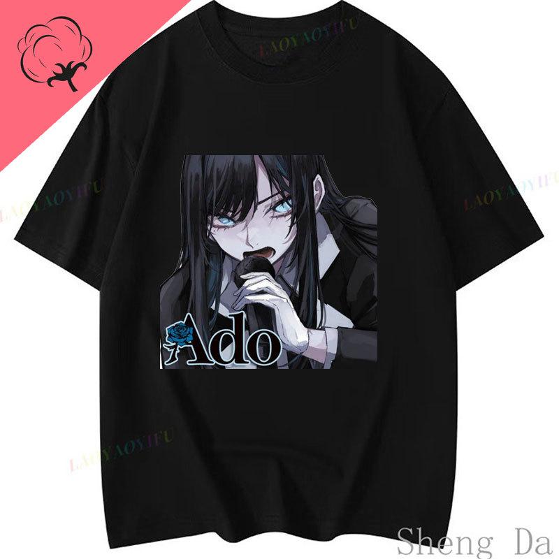 Ropa De Mujer Double Side Style Printed Ado T Shirt ADO Blue Rose Graphic T Shirts Streetwear Crewneck Cotton Tops