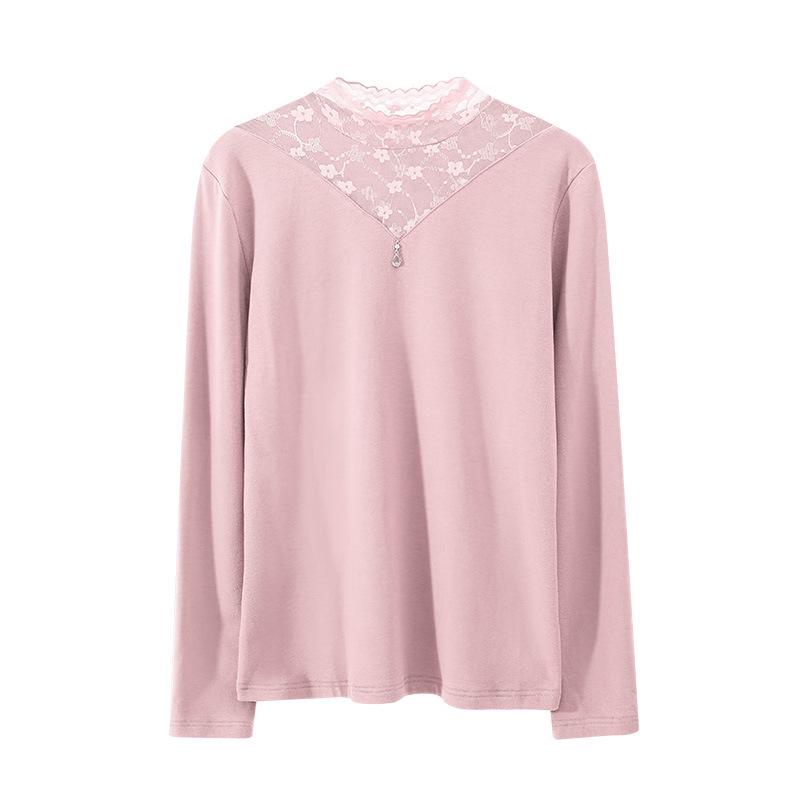 

Women s Lace Half-High Collar Top - Slim Fit, Velvet-Trimmed, Warm Base Layer for Autumn/Winter 2024 One Size (suitable for 100-140 jin) рожевий