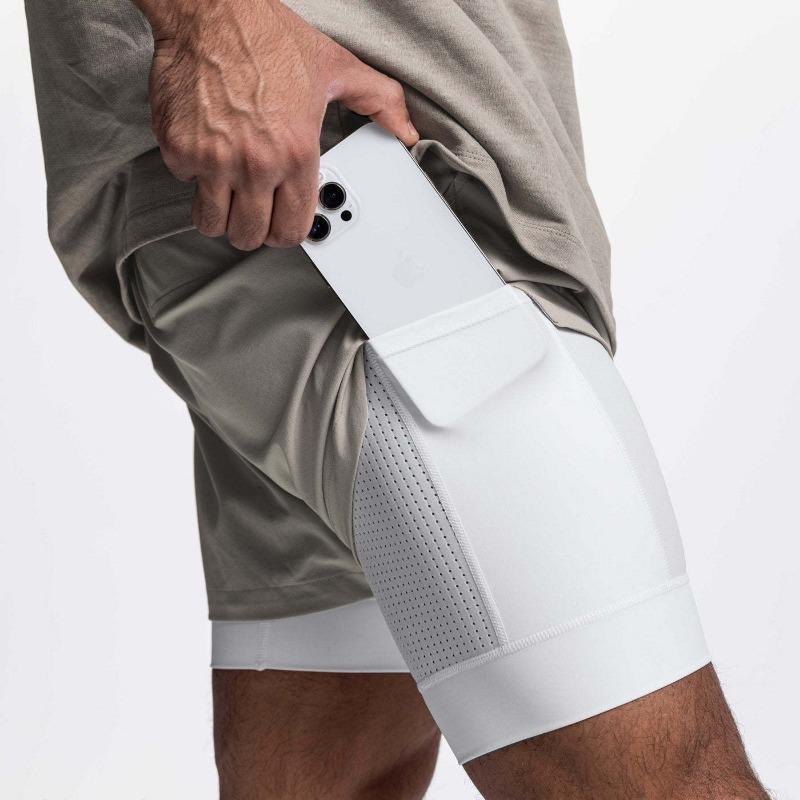 Herren 2-in-1 Kompressionsshorts Elastischer Bund Mit Handytasche Fitnessbekleidung