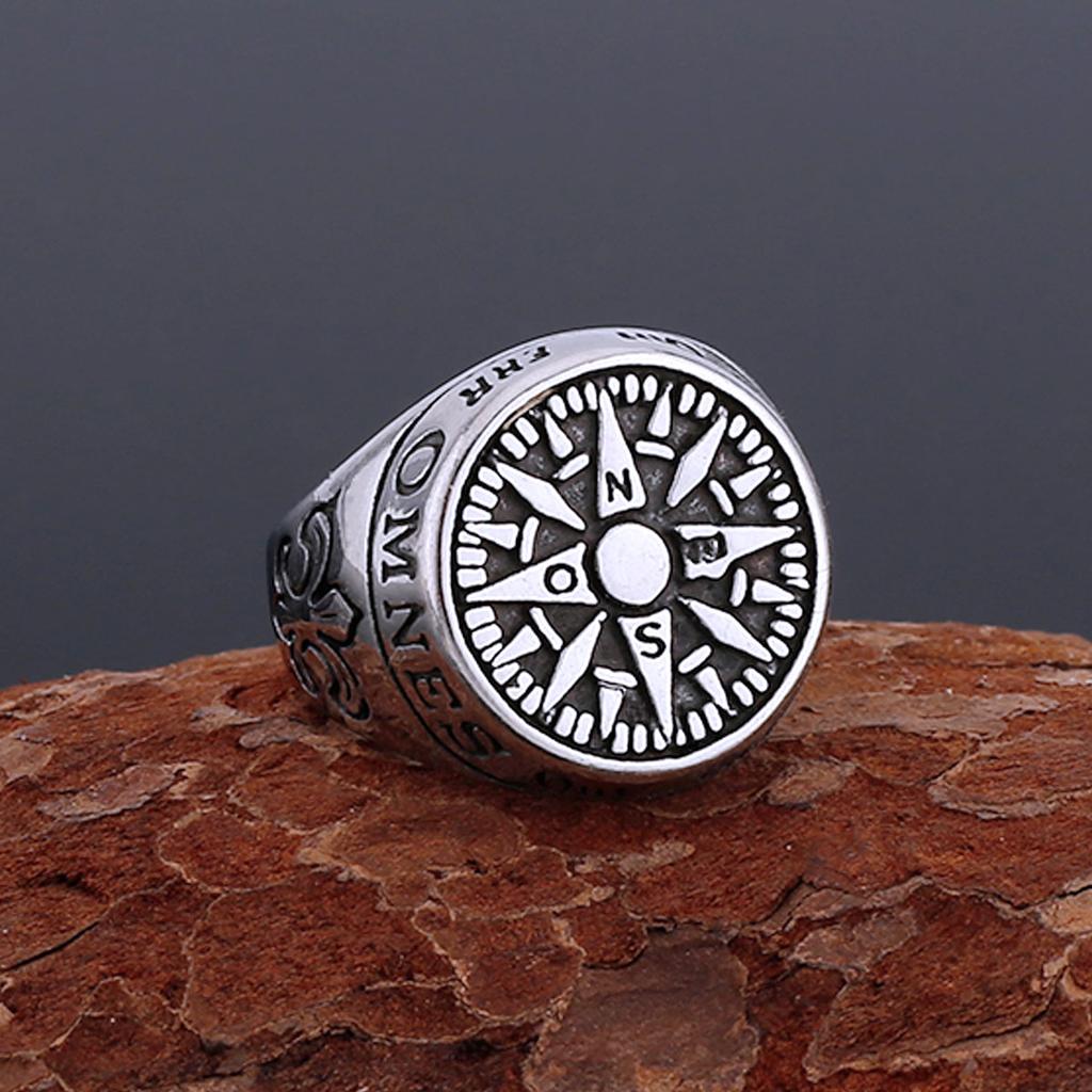 Stainless Steel Vikings Compass Iris Flower Ring Men Women Fashion Handmade Quality Finger Jewelry Gift for Boyfriend