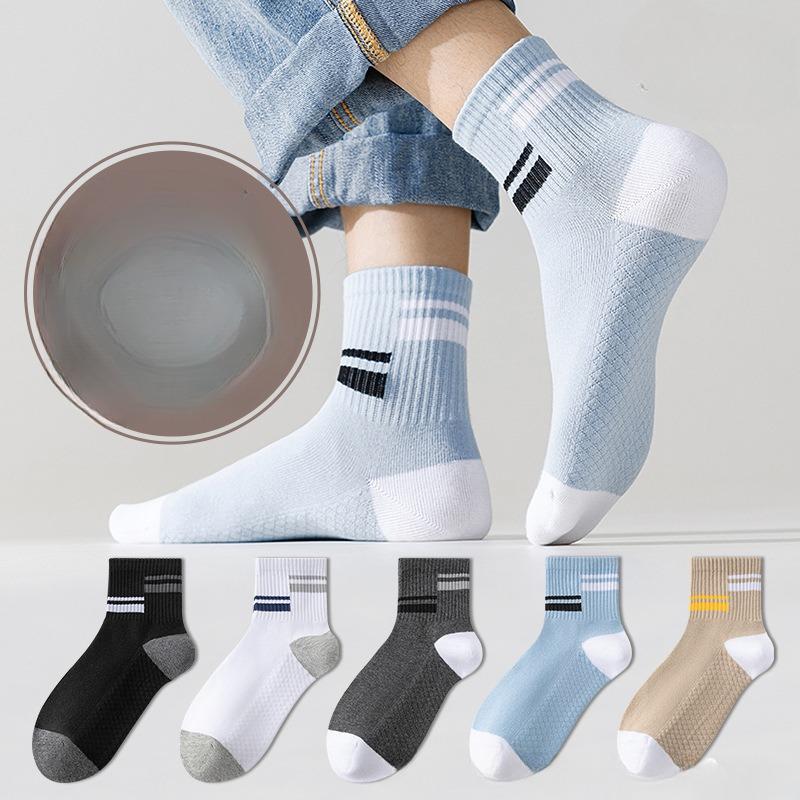 

5 Pairs of Socks Men s Summer Thin Cotton Anti-odour Antibacterial Mid-calf Durable Summer Sports Basketball Socks Men Breathable 5 pairs