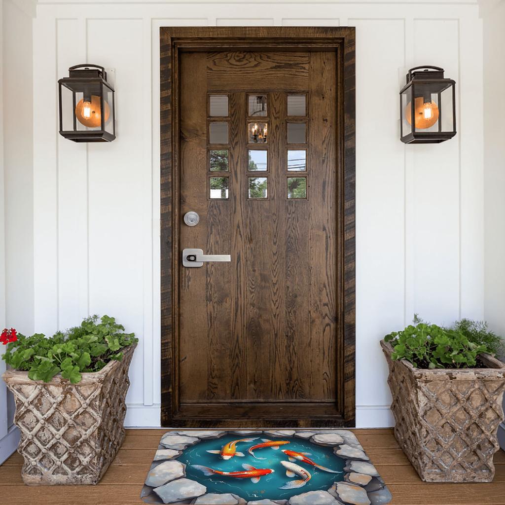 3D Vibrant Koi Fish Door Floor Kitchen Bathroom Mats Anti-Slip Outdoor Doormat Garden Entrance Rug Carpet Footpad