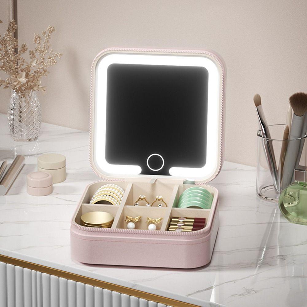 Portable LED Lighted Earrings Case Large-capacity Divided Necklace Tray Travel Organizer