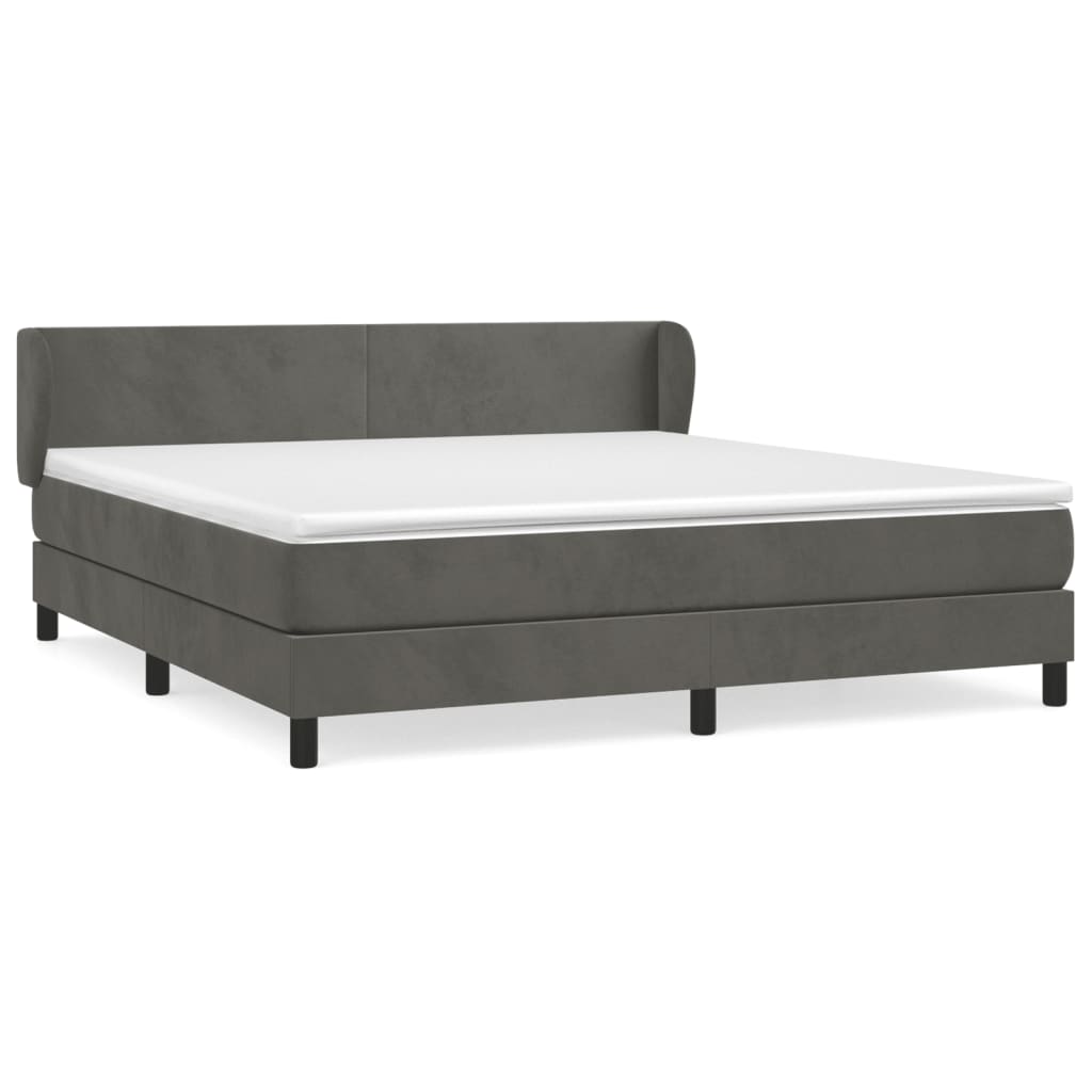 Box Spring Bed with Mattress Dark Gray 160 x 200 cm Velvet